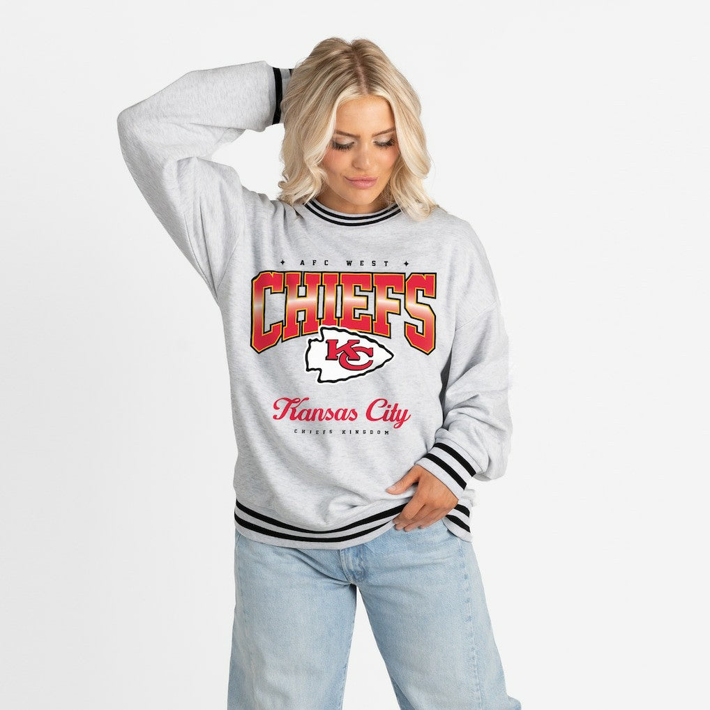 Kansas City Chiefs  Gameday Couture Women's Oversized Gridiron Drive Ringer Stripe Sweatshirt