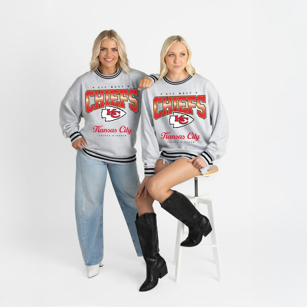 Kansas City Chiefs  Gameday Couture Women's Oversized Gridiron Drive Ringer Stripe Sweatshirt