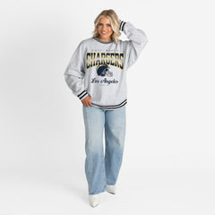 Los Angeles Chargers  Gameday Couture Women's Oversized Gridiron Drive Ringer Stripe Sweatshirt