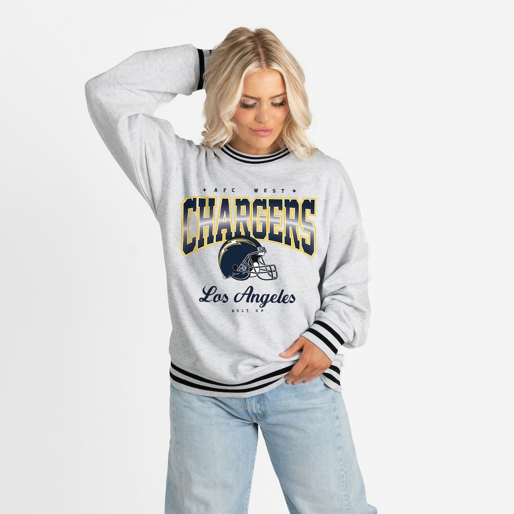 Los Angeles Chargers  Gameday Couture Women's Oversized Gridiron Drive Ringer Stripe Sweatshirt