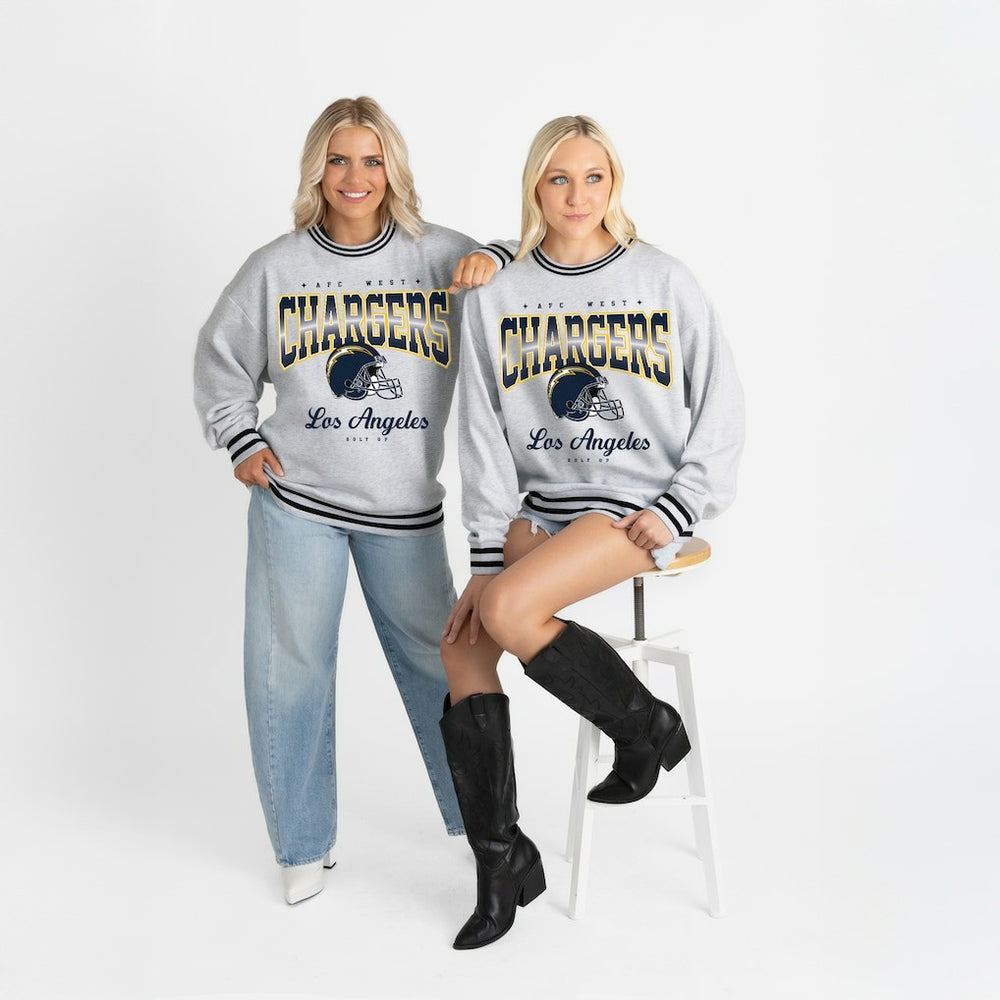 Los Angeles Chargers  Gameday Couture Women's Oversized Gridiron Drive Ringer Stripe Sweatshirt