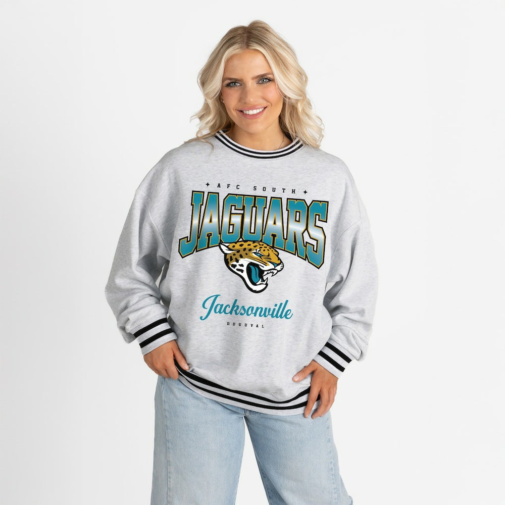 Jacksonville Jaguars  Gameday Couture Women's Oversized Gridiron Drive Ringer Stripe Sweatshirt