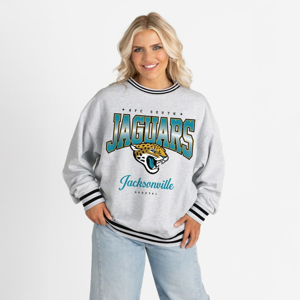 Jacksonville Jaguars  Gameday Couture Women's Oversized Gridiron Drive Ringer Stripe Sweatshirt