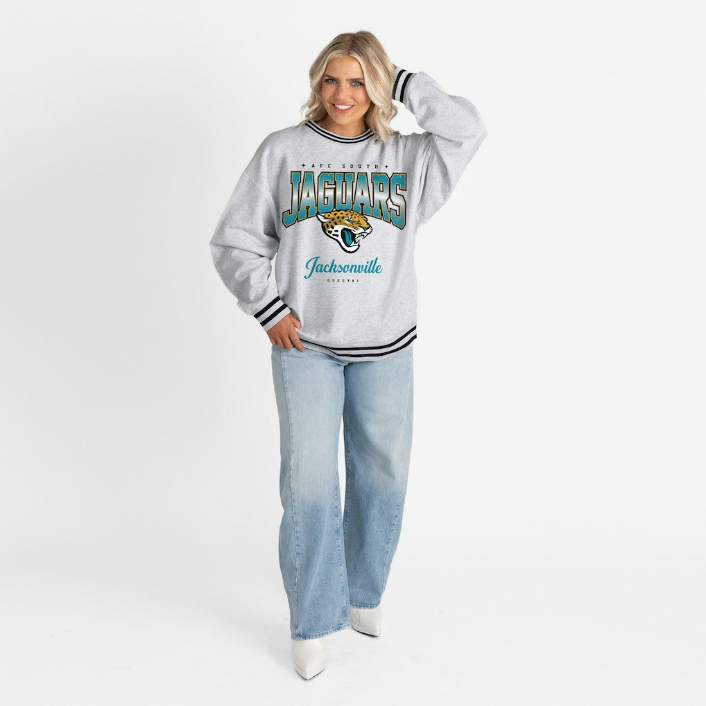 Jacksonville Jaguars  Gameday Couture Women's Oversized Gridiron Drive Ringer Stripe Sweatshirt