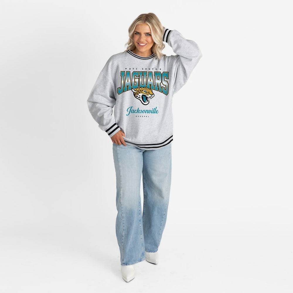 Jacksonville Jaguars  Gameday Couture Women's Oversized Gridiron Drive Ringer Stripe Sweatshirt