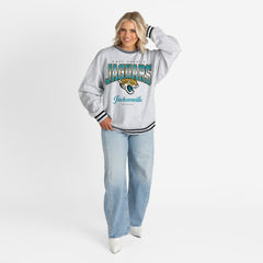 Jacksonville Jaguars  Gameday Couture Women's Oversized Gridiron Drive Ringer Stripe Sweatshirt