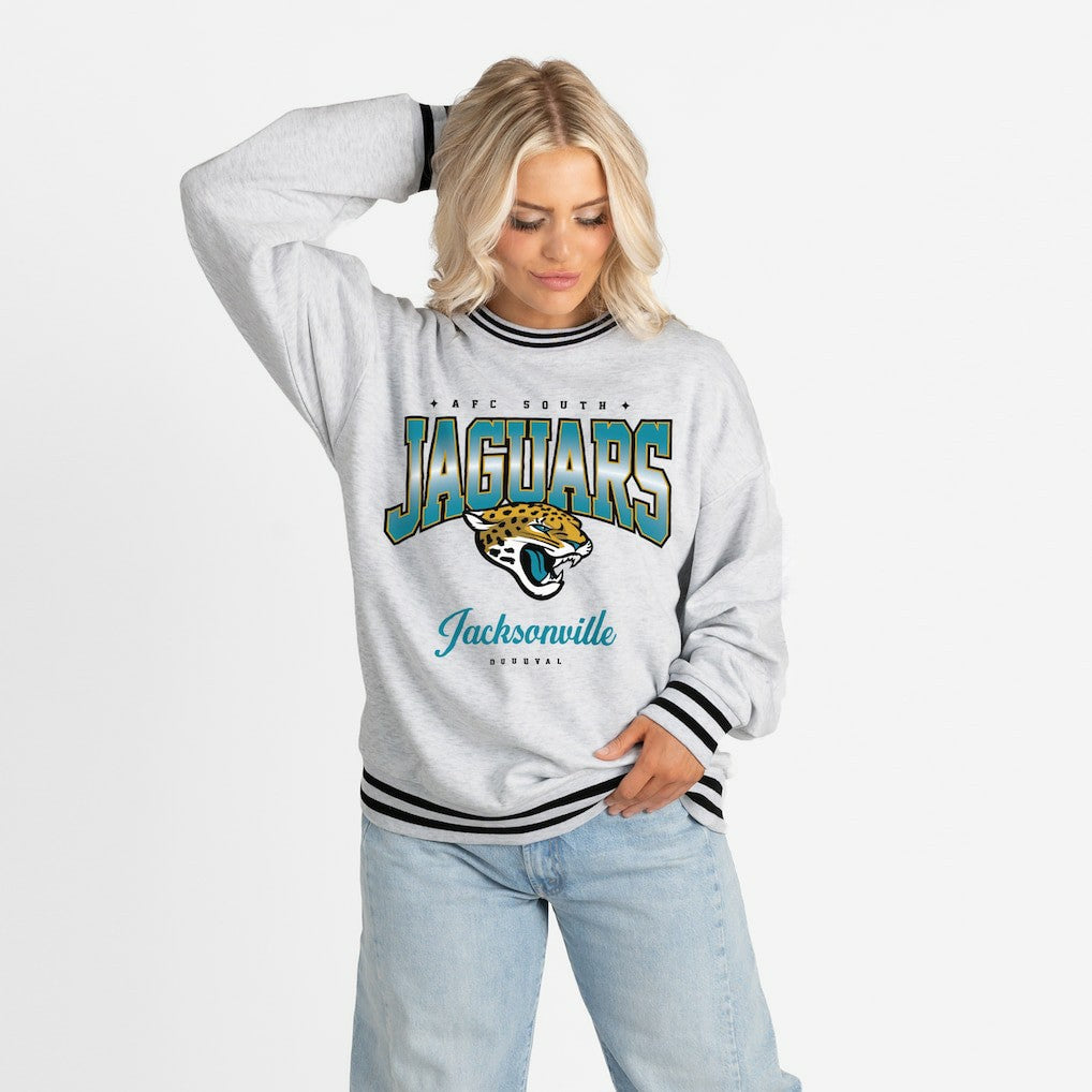 Jacksonville Jaguars  Gameday Couture Women's Oversized Gridiron Drive Ringer Stripe Sweatshirt