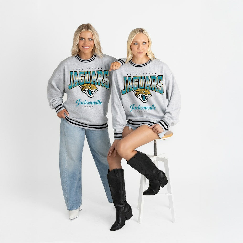 Jacksonville Jaguars  Gameday Couture Women's Oversized Gridiron Drive Ringer Stripe Sweatshirt