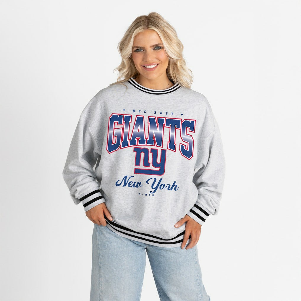 New York Giants  Gameday Couture Women's Oversized Gridiron Drive Ringer Stripe Sweatshirt