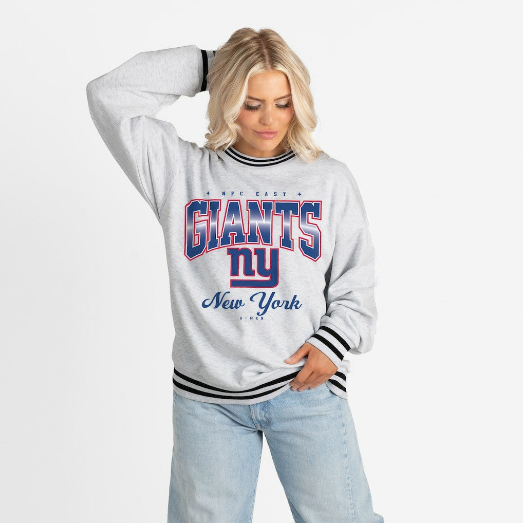 New York Giants  Gameday Couture Women's Oversized Gridiron Drive Ringer Stripe Sweatshirt