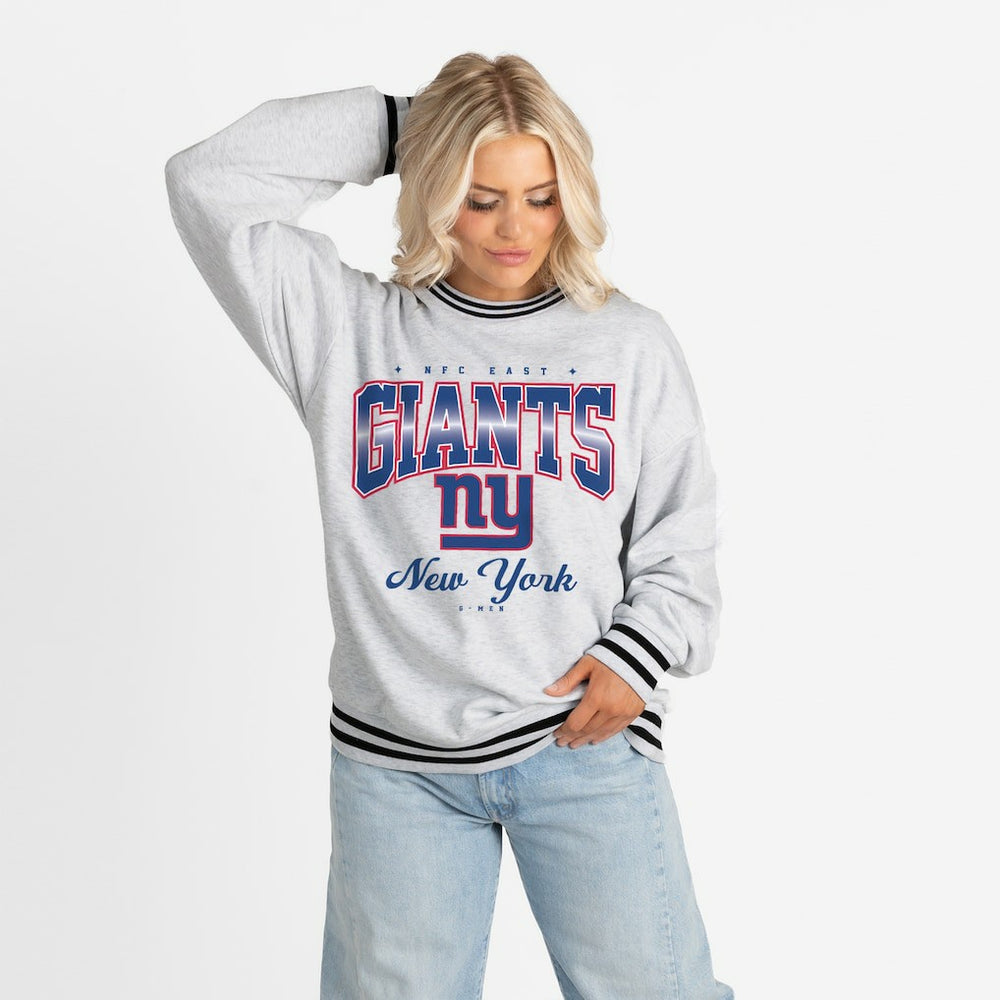New York Giants  Gameday Couture Women's Oversized Gridiron Drive Ringer Stripe Sweatshirt