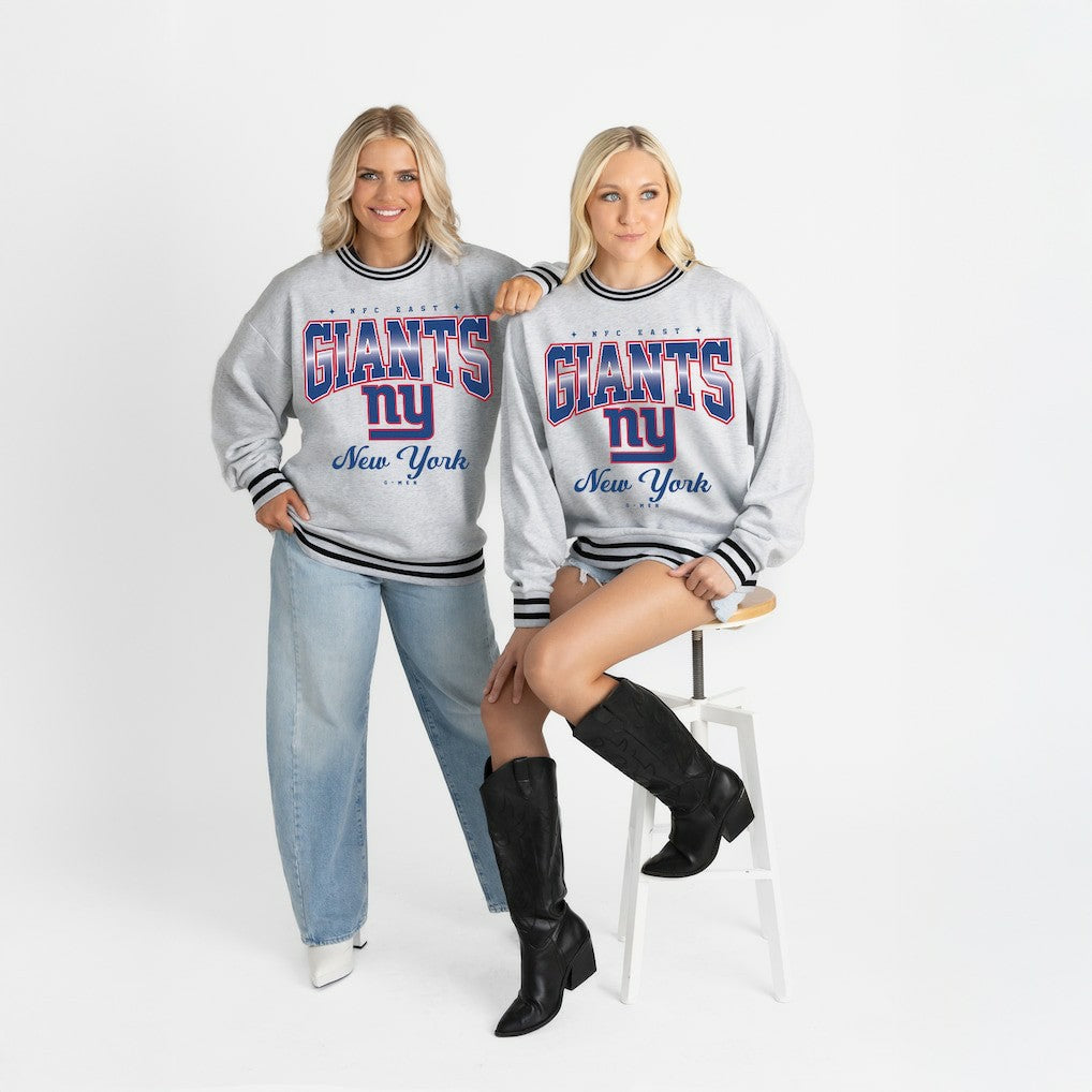 New York Giants  Gameday Couture Women's Oversized Gridiron Drive Ringer Stripe Sweatshirt