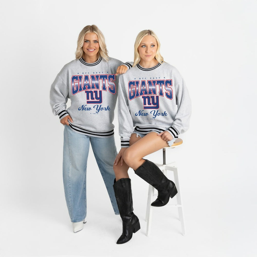 New York Giants  Gameday Couture Women's Oversized Gridiron Drive Ringer Stripe Sweatshirt