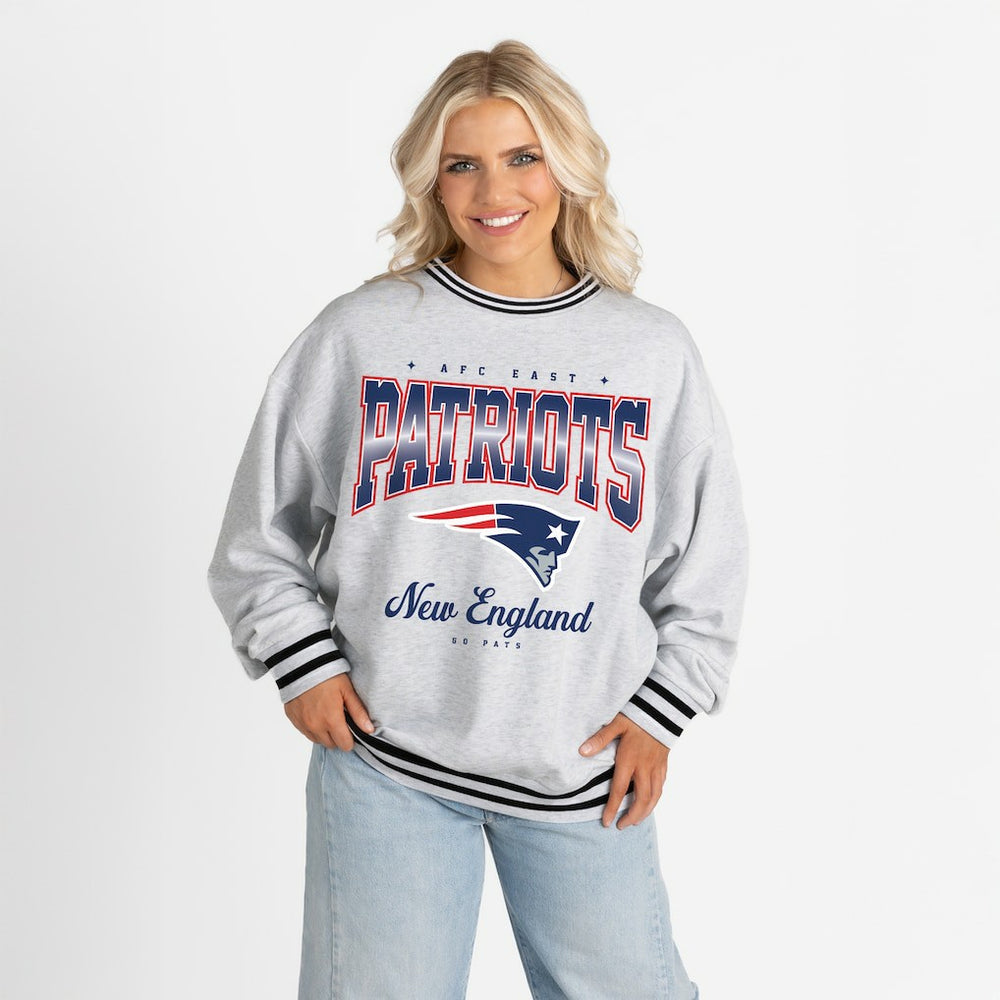 New England Patriots  Gameday Couture Women's Oversized Gridiron Drive Ringer Stripe Sweatshirt