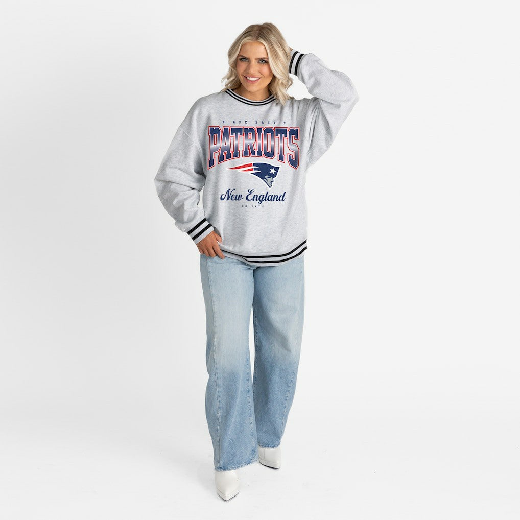 New England Patriots  Gameday Couture Women's Oversized Gridiron Drive Ringer Stripe Sweatshirt