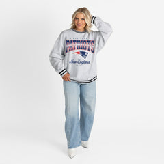 New England Patriots  Gameday Couture Women's Oversized Gridiron Drive Ringer Stripe Sweatshirt