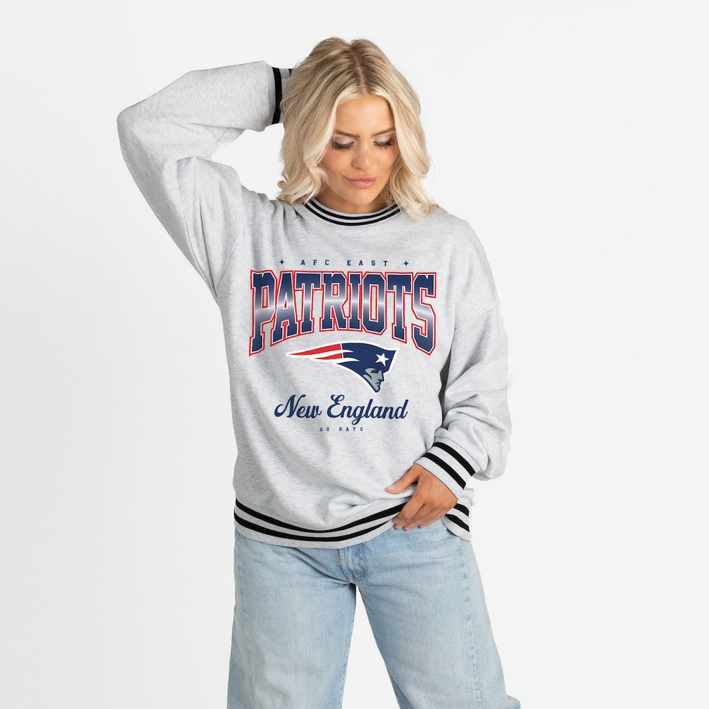 New England Patriots  Gameday Couture Women's Oversized Gridiron Drive Ringer Stripe Sweatshirt
