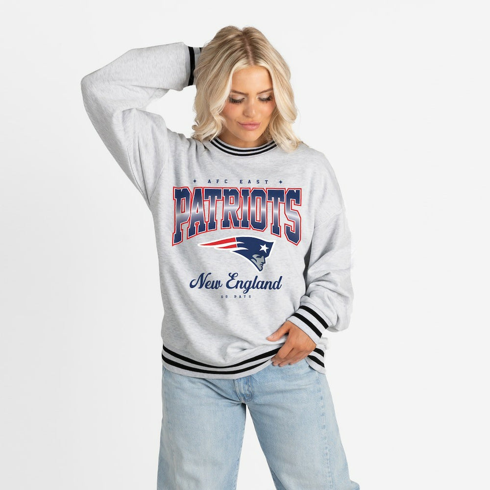 New England Patriots  Gameday Couture Women's Oversized Gridiron Drive Ringer Stripe Sweatshirt