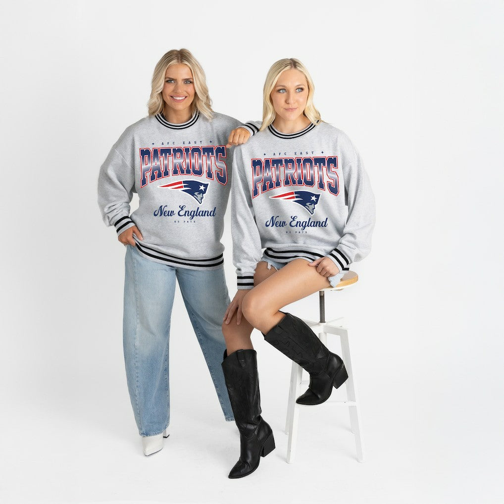 New England Patriots  Gameday Couture Women's Oversized Gridiron Drive Ringer Stripe Sweatshirt