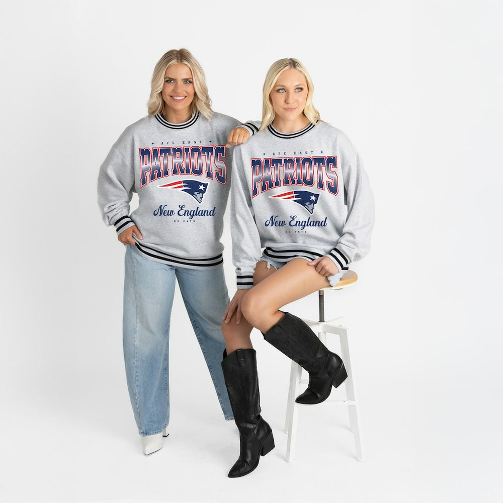 New England Patriots  Gameday Couture Women's Oversized Gridiron Drive Ringer Stripe Sweatshirt