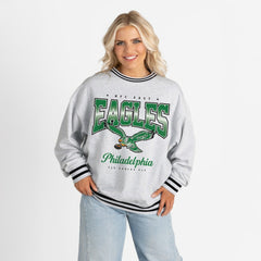 Philadelphia Eagles  Gameday Couture Women's Oversized Gridiron Drive Ringer Stripe Sweatshirt