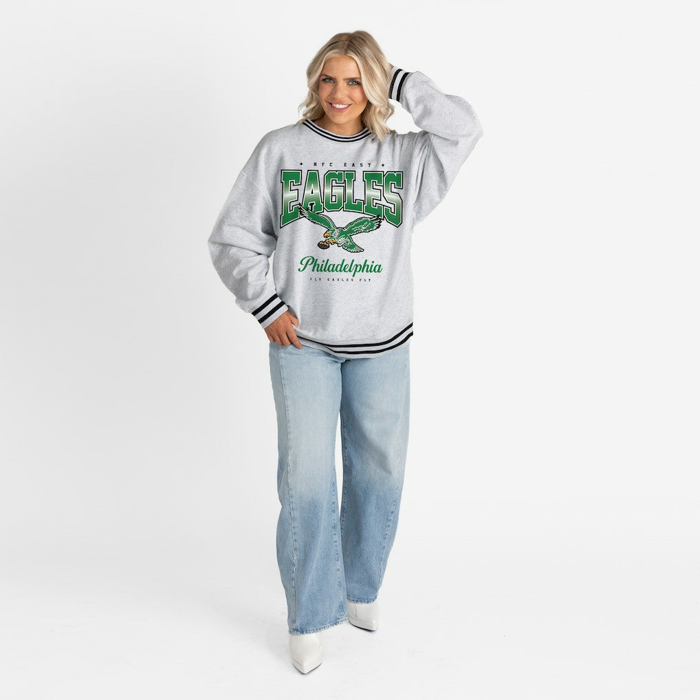 Philadelphia Eagles  Gameday Couture Women's Oversized Gridiron Drive Ringer Stripe Sweatshirt