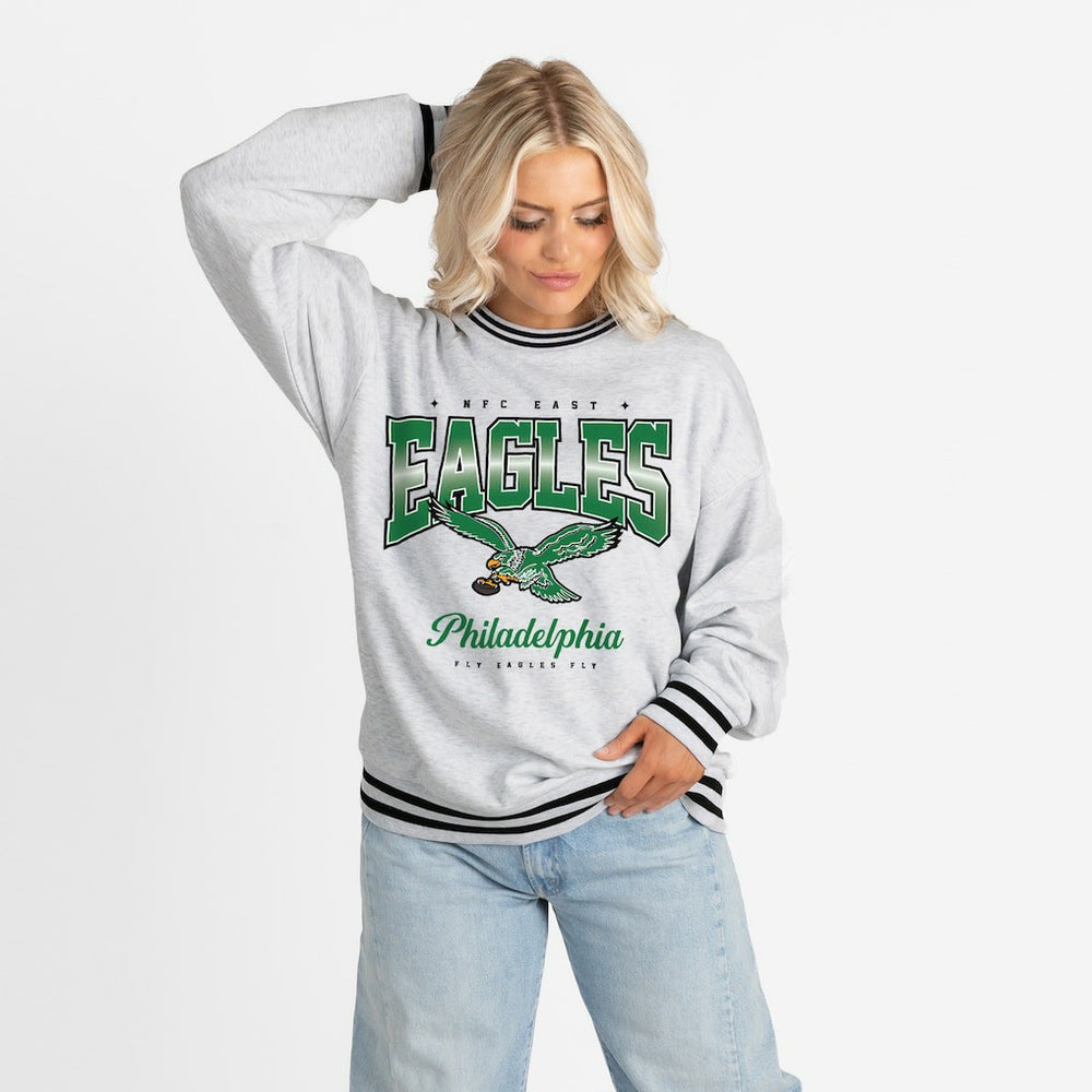 Philadelphia Eagles  Gameday Couture Women's Oversized Gridiron Drive Ringer Stripe Sweatshirt