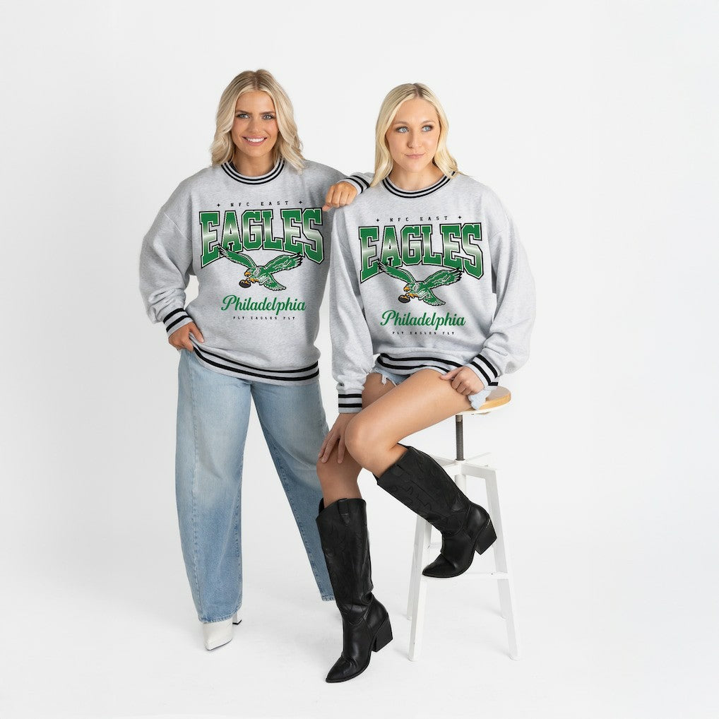 Philadelphia Eagles  Gameday Couture Women's Oversized Gridiron Drive Ringer Stripe Sweatshirt