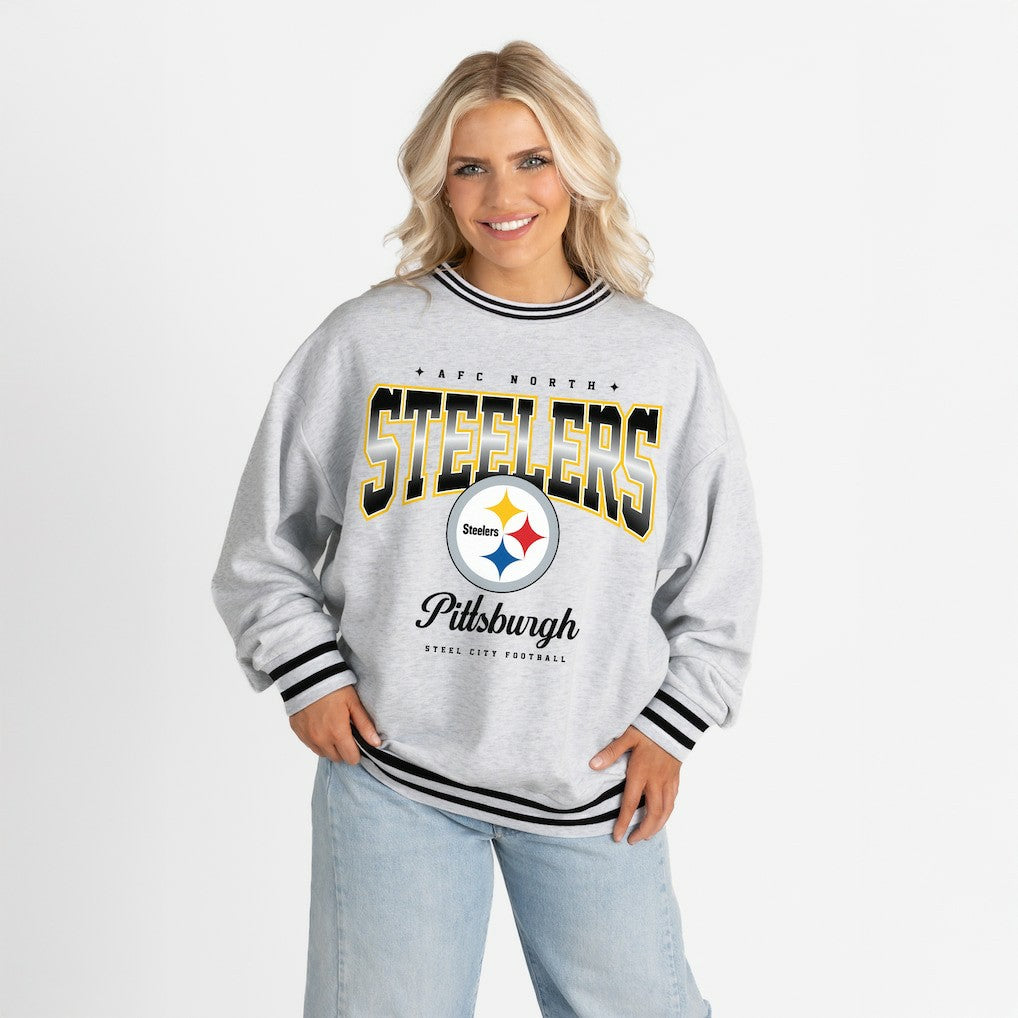 Pittsburgh Steelers  Gameday Couture Women's Oversized Gridiron Drive Ringer Stripe Sweatshirt
