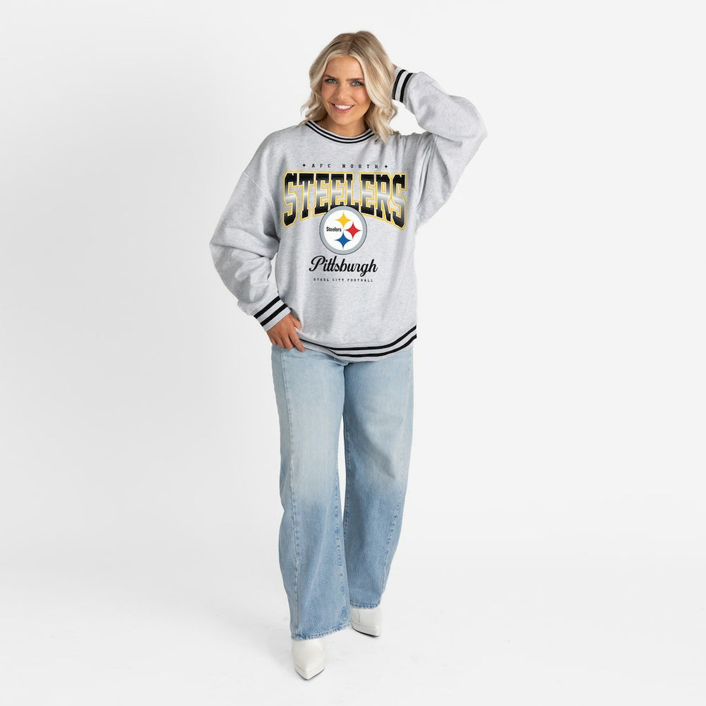 Pittsburgh Steelers  Gameday Couture Women's Oversized Gridiron Drive Ringer Stripe Sweatshirt