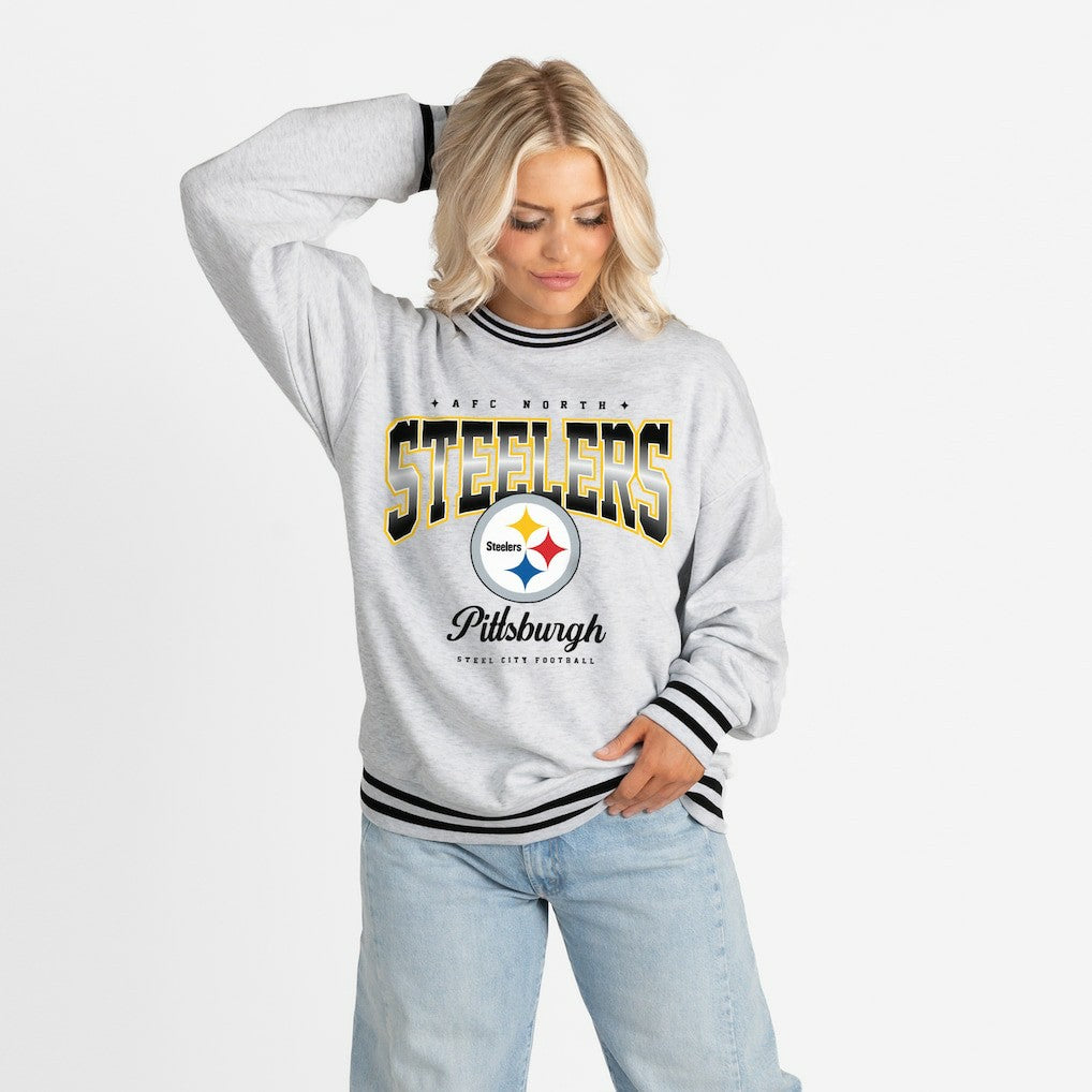Pittsburgh Steelers  Gameday Couture Women's Oversized Gridiron Drive Ringer Stripe Sweatshirt