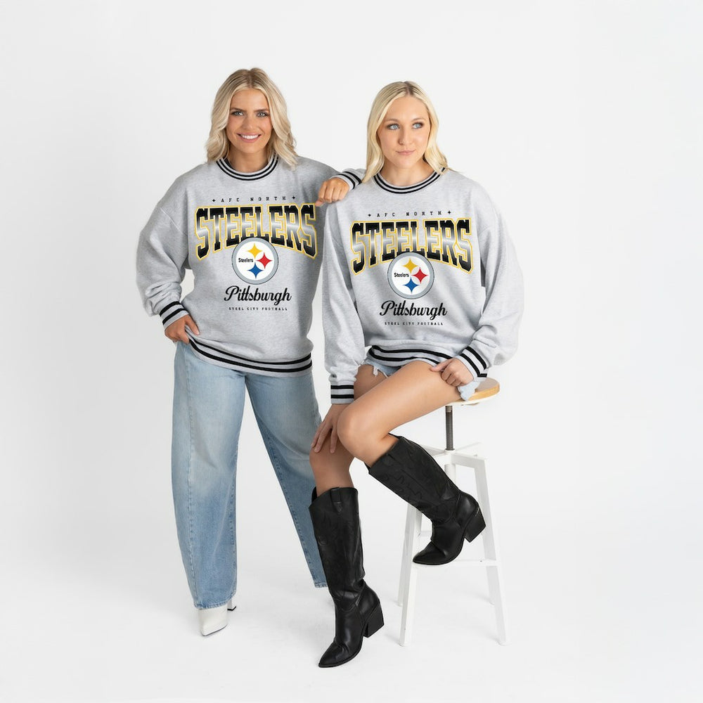 Pittsburgh Steelers  Gameday Couture Women's Oversized Gridiron Drive Ringer Stripe Sweatshirt