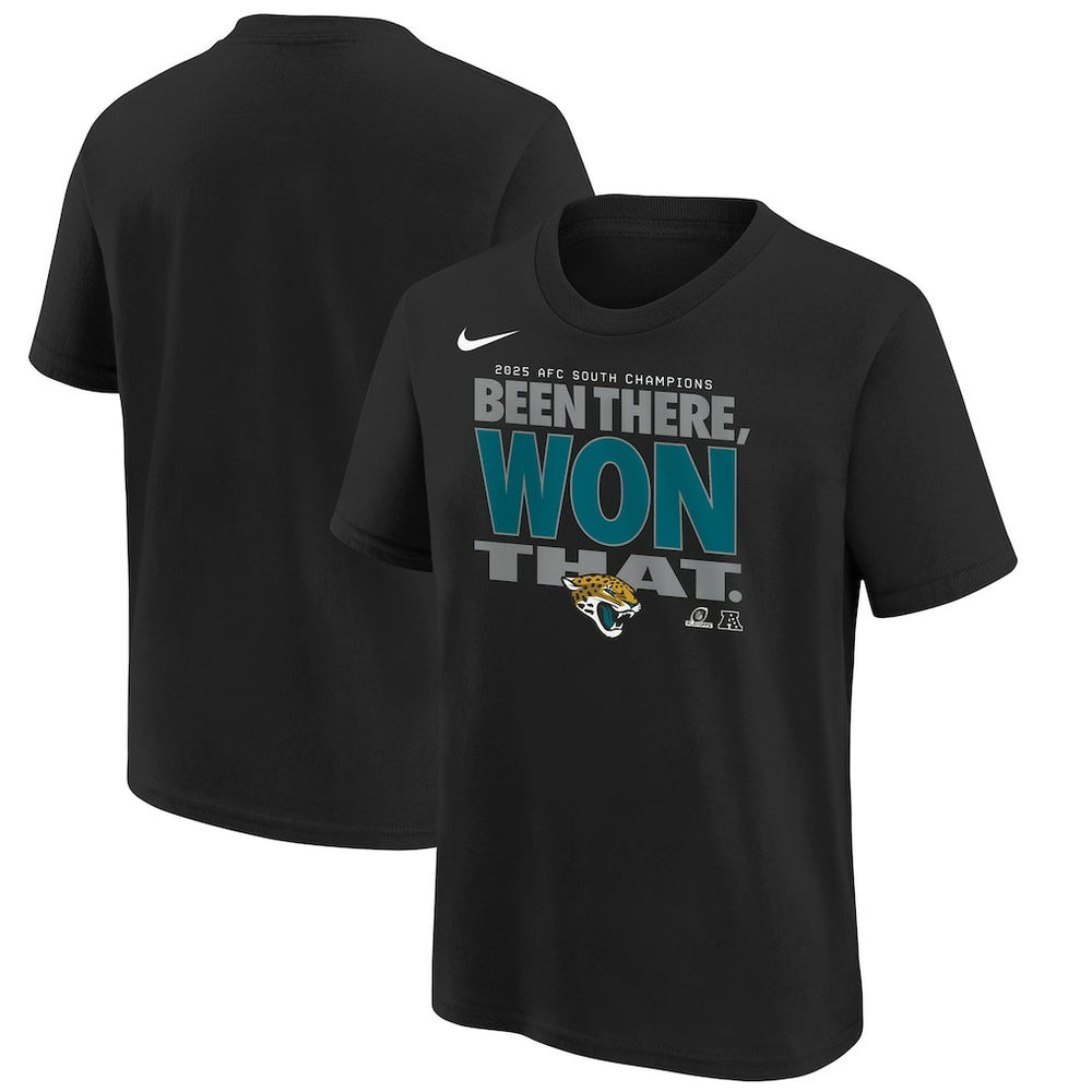 Jacksonville Jaguars Nike Youth 2025 AFC South Division Champions Locker Room Trophy Collection T-Shirt