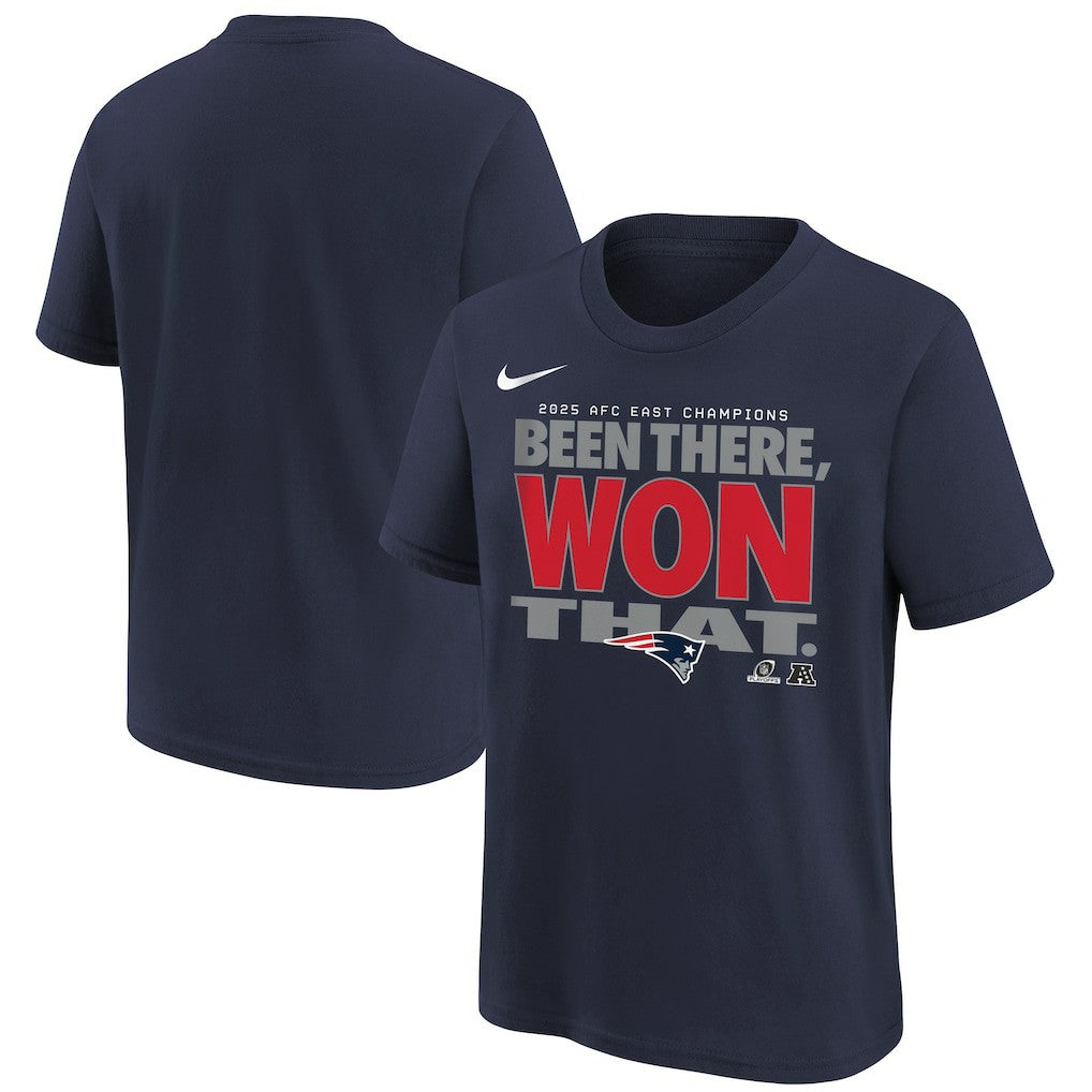 New England Patriots Nike Youth 2025 AFC East Division Champions Locker Room Trophy Collection T-Shirt