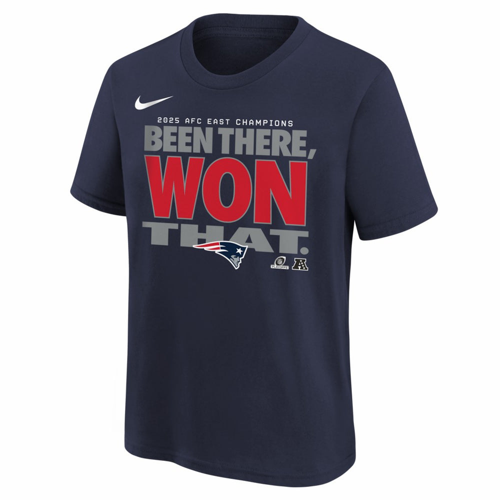 New England Patriots Nike Youth 2025 AFC East Division Champions Locker Room Trophy Collection T-Shirt