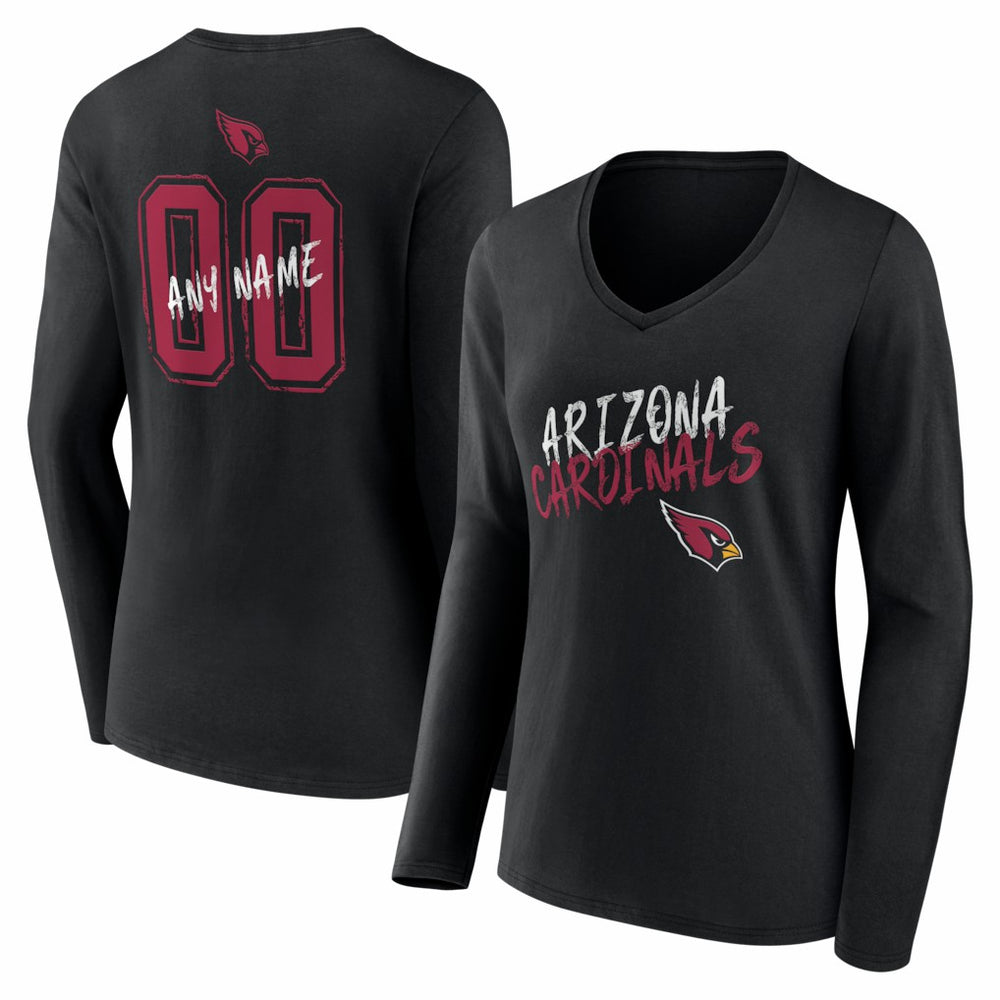 Arizona Cardinals  Women's Hustle Personalized Name & Number Long Sleeve V-Neck T-Shirt