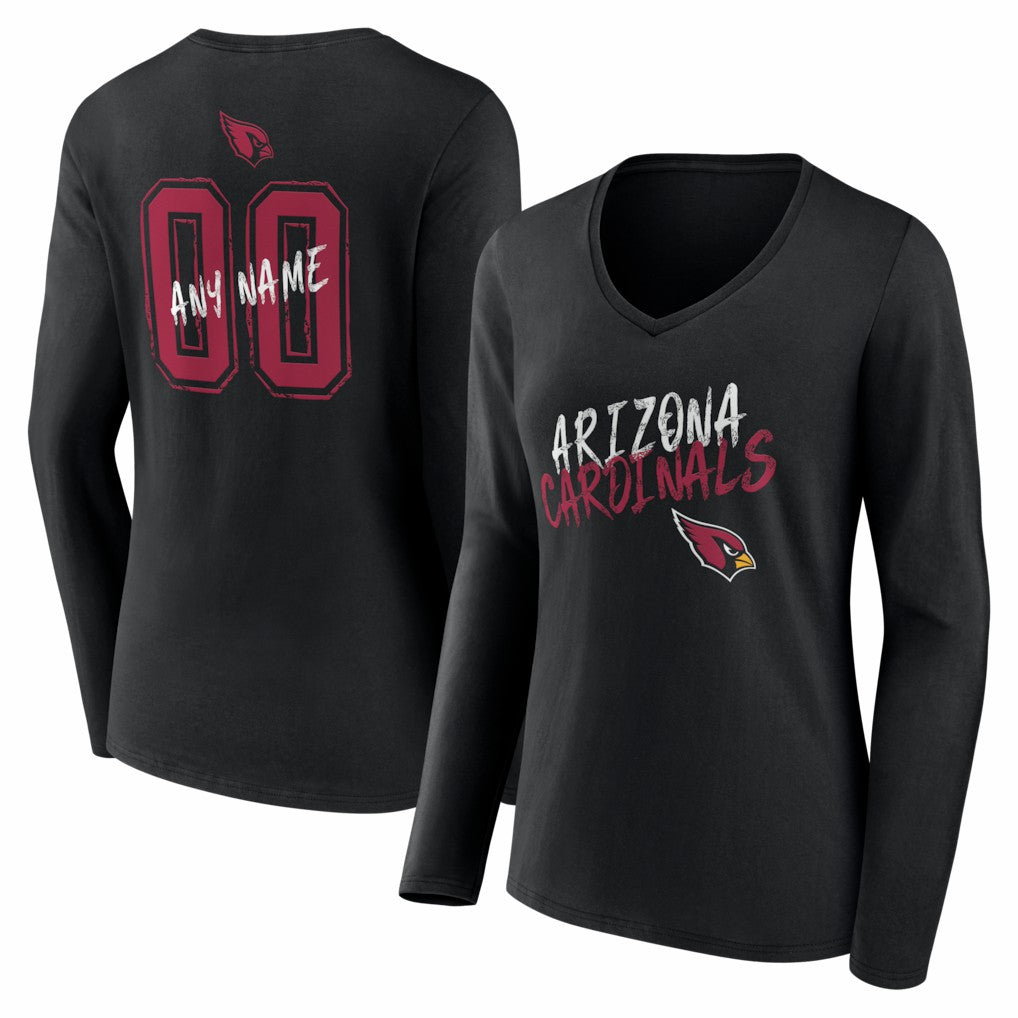 Arizona Cardinals  Women's Hustle Personalized Name & Number Long Sleeve V-Neck T-Shirt