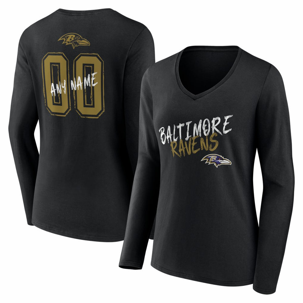 Baltimore Ravens  Women's Hustle Personalized Name & Number Long Sleeve V-Neck T-Shirt
