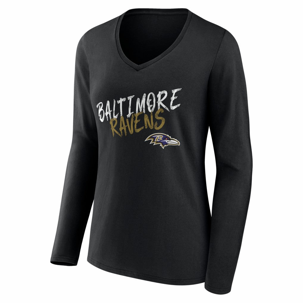 Baltimore Ravens  Women's Hustle Personalized Name & Number Long Sleeve V-Neck T-Shirt