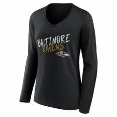 Baltimore Ravens  Women's Hustle Personalized Name & Number Long Sleeve V-Neck T-Shirt