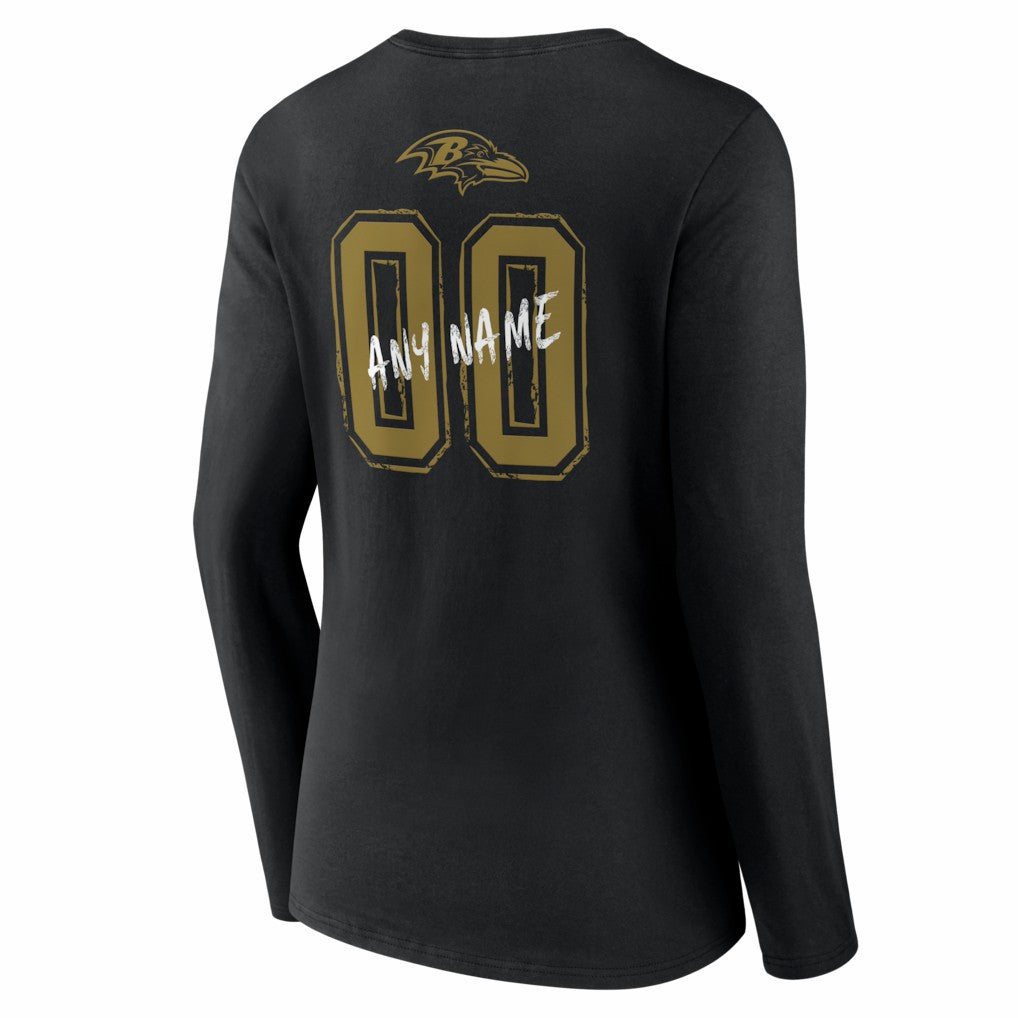 Baltimore Ravens  Women's Hustle Personalized Name & Number Long Sleeve V-Neck T-Shirt