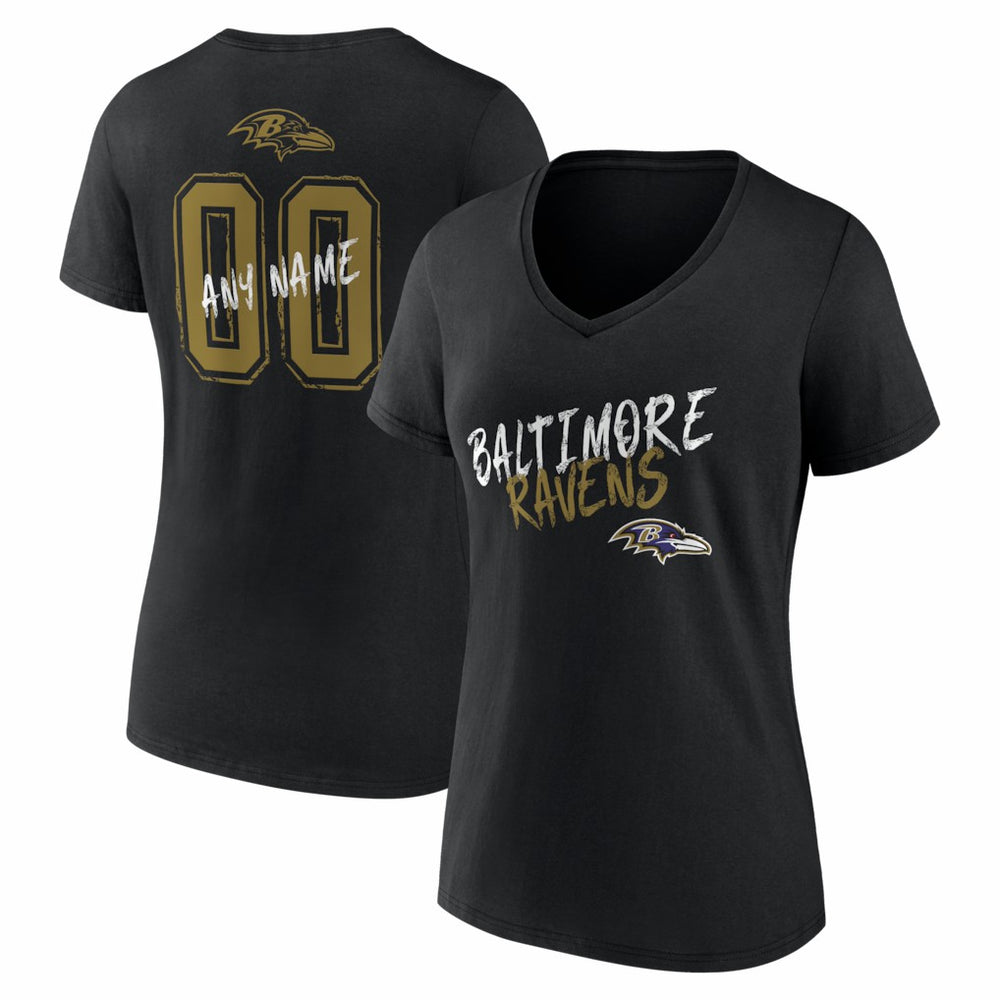 Baltimore Ravens  Women's Hustle Personalized Name & Number V-Neck T-Shirt
