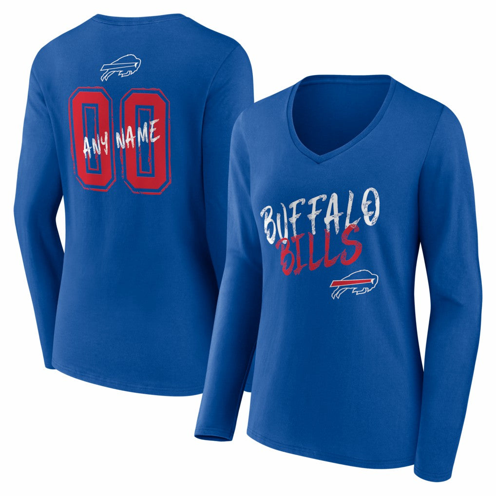 Buffalo Bills  Women's Hustle Personalized Name & Number Long Sleeve V-Neck T-Shirt