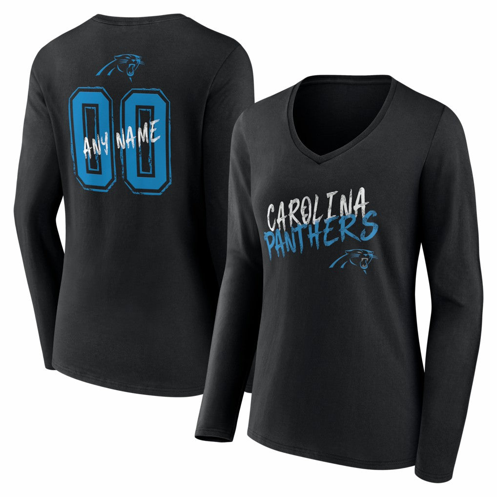 Carolina Panthers  Women's Hustle Personalized Name & Number Long Sleeve V-Neck T-Shirt