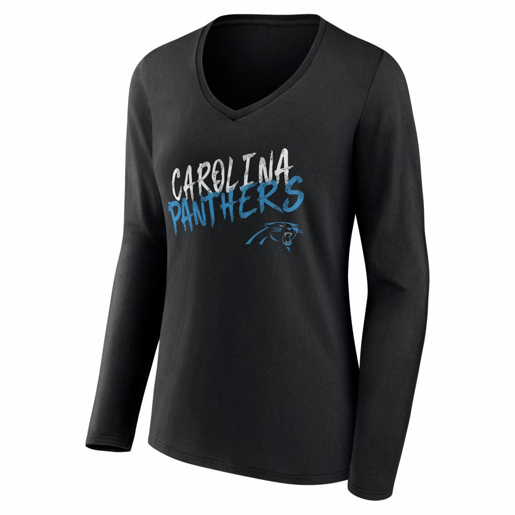 Carolina Panthers  Women's Hustle Personalized Name & Number Long Sleeve V-Neck T-Shirt
