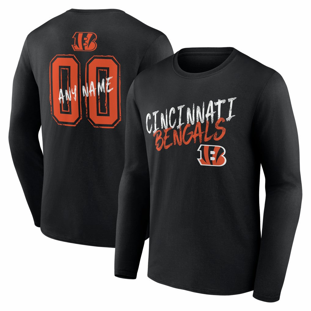 Cincinnati Bengals  Hustle Personalized Name & Number Long Sleeve T-Shirt