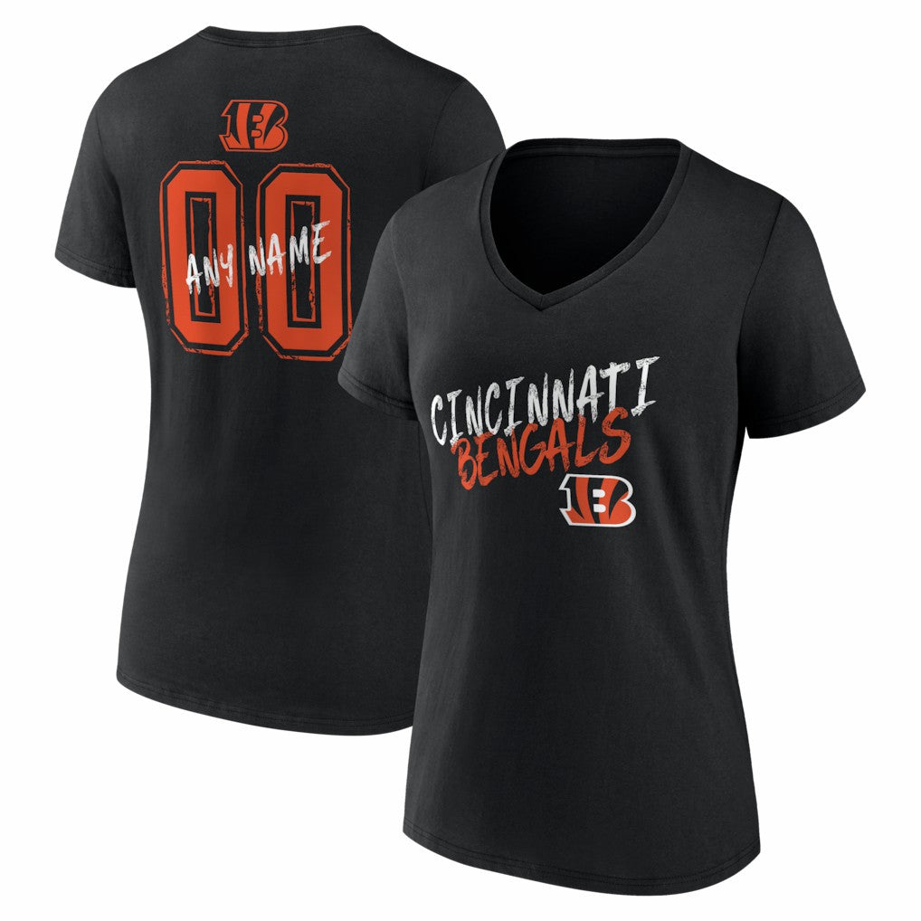 Cincinnati Bengals  Women's Hustle Personalized Name & Number V-Neck T-Shirt