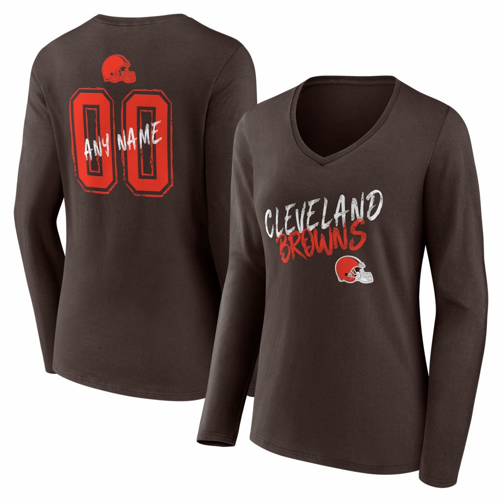 Cleveland Browns  Women's Hustle Personalized Name & Number Long Sleeve V-Neck T-Shirt