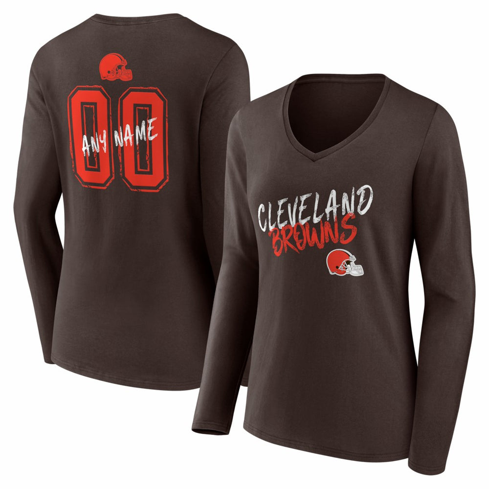 Cleveland Browns  Women's Hustle Personalized Name & Number Long Sleeve V-Neck T-Shirt