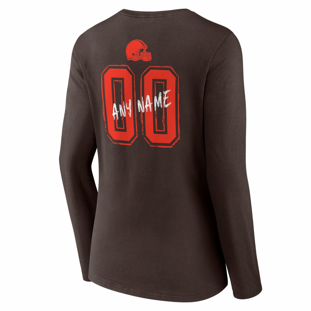 Cleveland Browns  Women's Hustle Personalized Name & Number Long Sleeve V-Neck T-Shirt